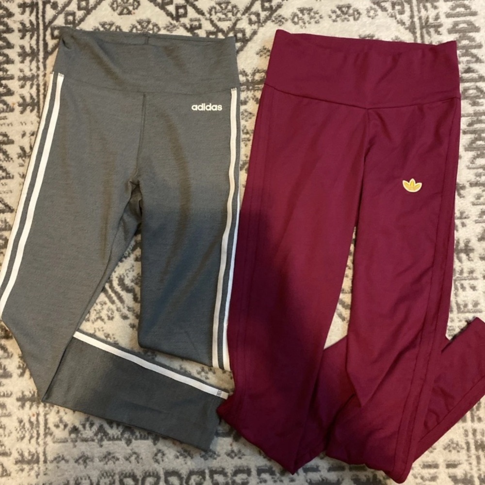 ADIDAS LEGGINGS SIZE S BUNDLE GREY W/ WHITE STRIPE & MAROON EXCELLENT CONDITION